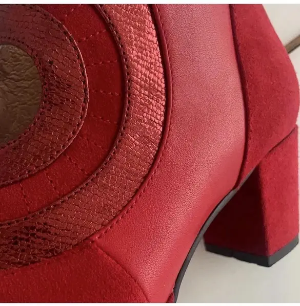 Close detail of a red leather boot